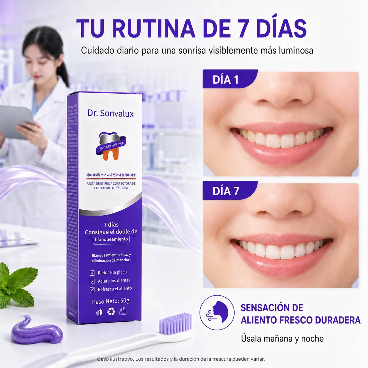 Rutina ilustrativa de siete días de Dr. Sonvalux